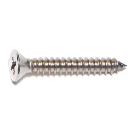 Sheet Metal Screw, #10 X 1-1/4 In, 18-8 Stainless Steel Flat Head Phillips Drive, 15 PK